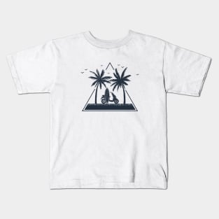 Surfboard And Scooter. Summer, Beach, Vacation. Geometric Style Kids T-Shirt